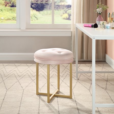 Azalea Park Glam Gold Vanity Stool with Velvet Pink Cushion