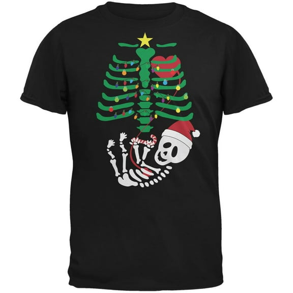 Christmas Tree Baby Skeleton Candy Cane Black Adult T-Shirt - Small