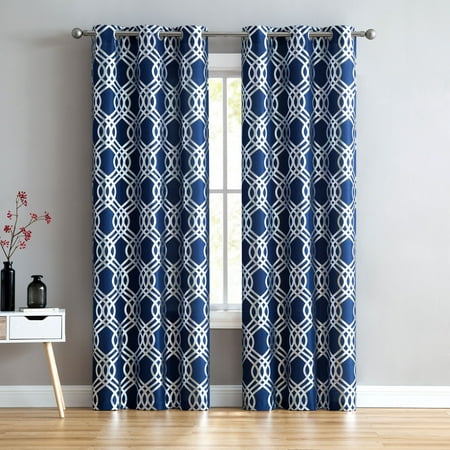 Mainstays Navy Silver Infinity Geometric Window Curtain Panel