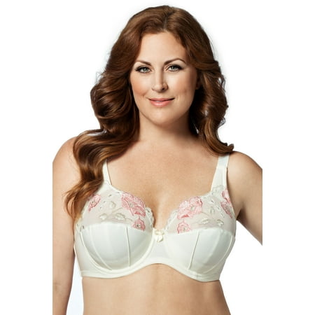 Women s Elila 2021 Glamour Satin & Embroidery Underwire Bra (Antique White 46E)
