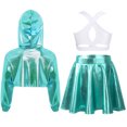 thumbnail image 2 of Sholeno Kids Girls Hip-hop Jazz Dance Outfits Long Sleeve Crop Hoodies Vest And Shiny Ruffled Skirt Light Green 12, 2 of 5