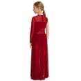 thumbnail image 4 of Miutii Kids Girls Lyrical Dance Dress Rhinestone color Block Leotard with Sheer Mesh Split Skirt Dance Clothes Burgundy 10, 4 of 7