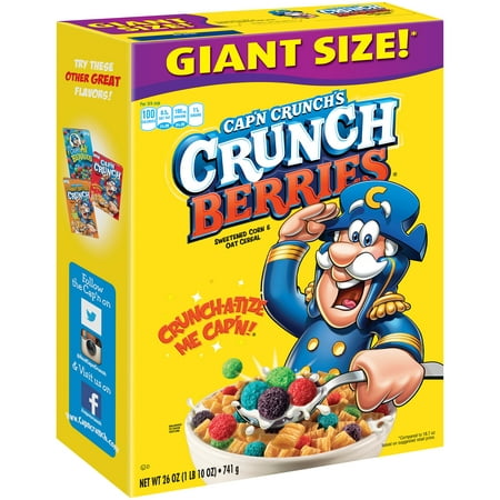(2 Pack) Cap'n Crunch Breakfast Cereal, Crunch Berries, 26 oz (Best Low Calorie Breakfast Cereal)