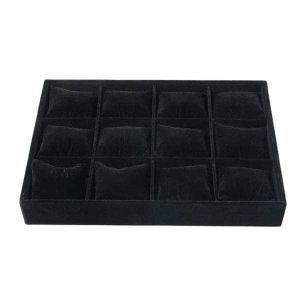 Bandeja de terciopelo para joyas, ideal para relojes, pulseras, cajones y organizador de joyas, 12 unidades. Negro