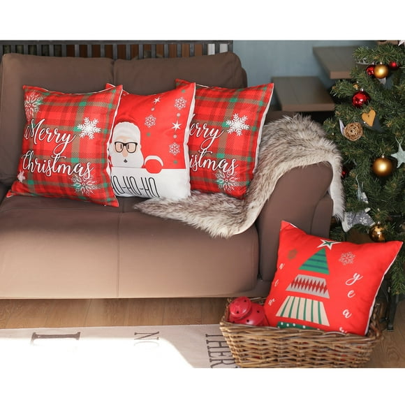 Merry Christmas Throw Pillow Cover 18"x18" (Set of 4)