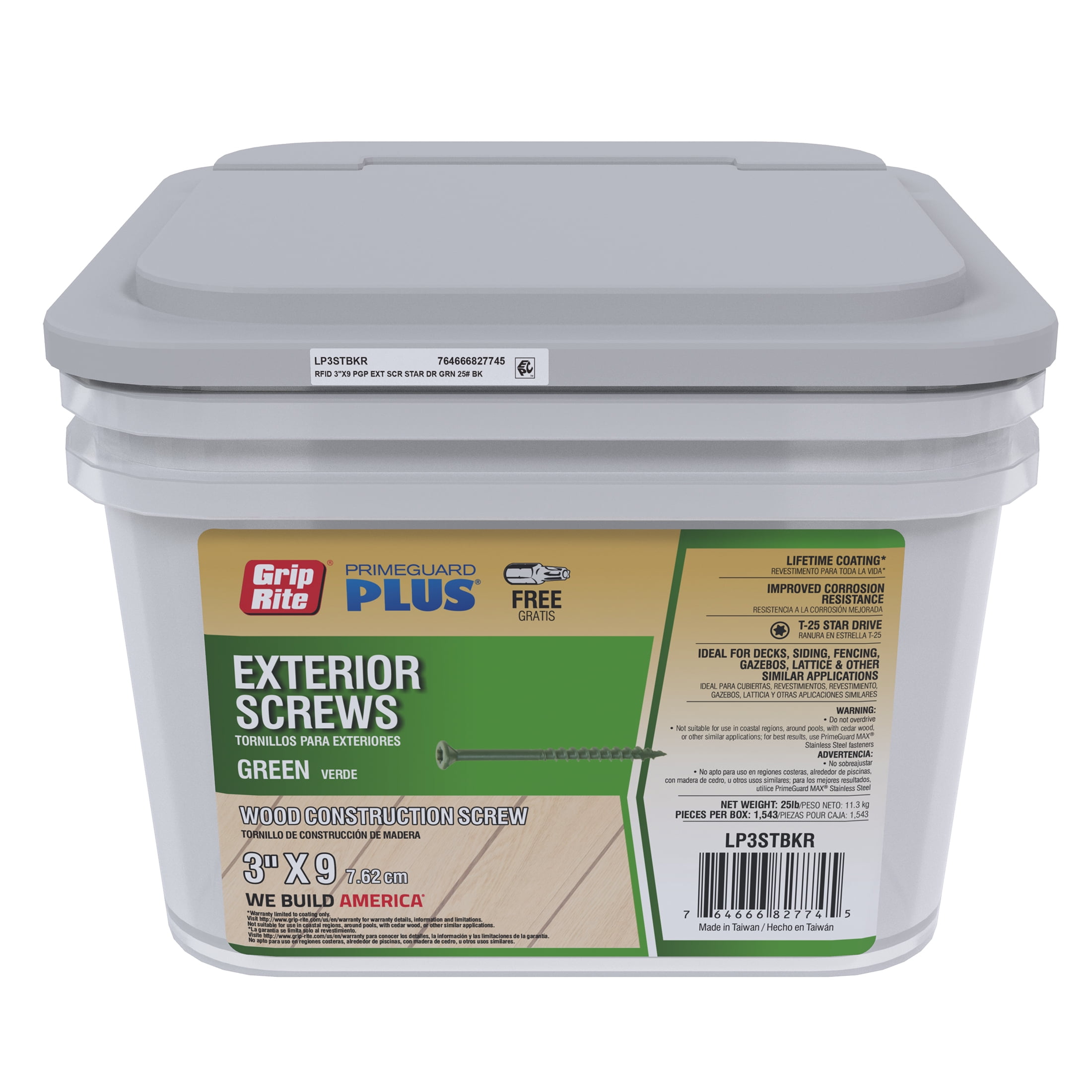 (2 pack) Grip-Rite PrimeGuard Plus #9 x 3 in. Green Wood to Wood Deck Screw 25 lb.