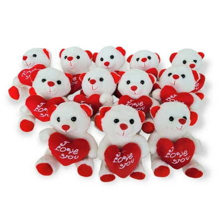 6" White Teddy Bear with "I Love You" Heart (12 Pieces)