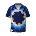 thumbnail image 2 of Lsque Blue Casino print Men's Cuban Collar Short Sleeve Shirt Summer Beachwear Casual Button Down Fashionable Vacation Leisure Shirt-Large, 2 of 7