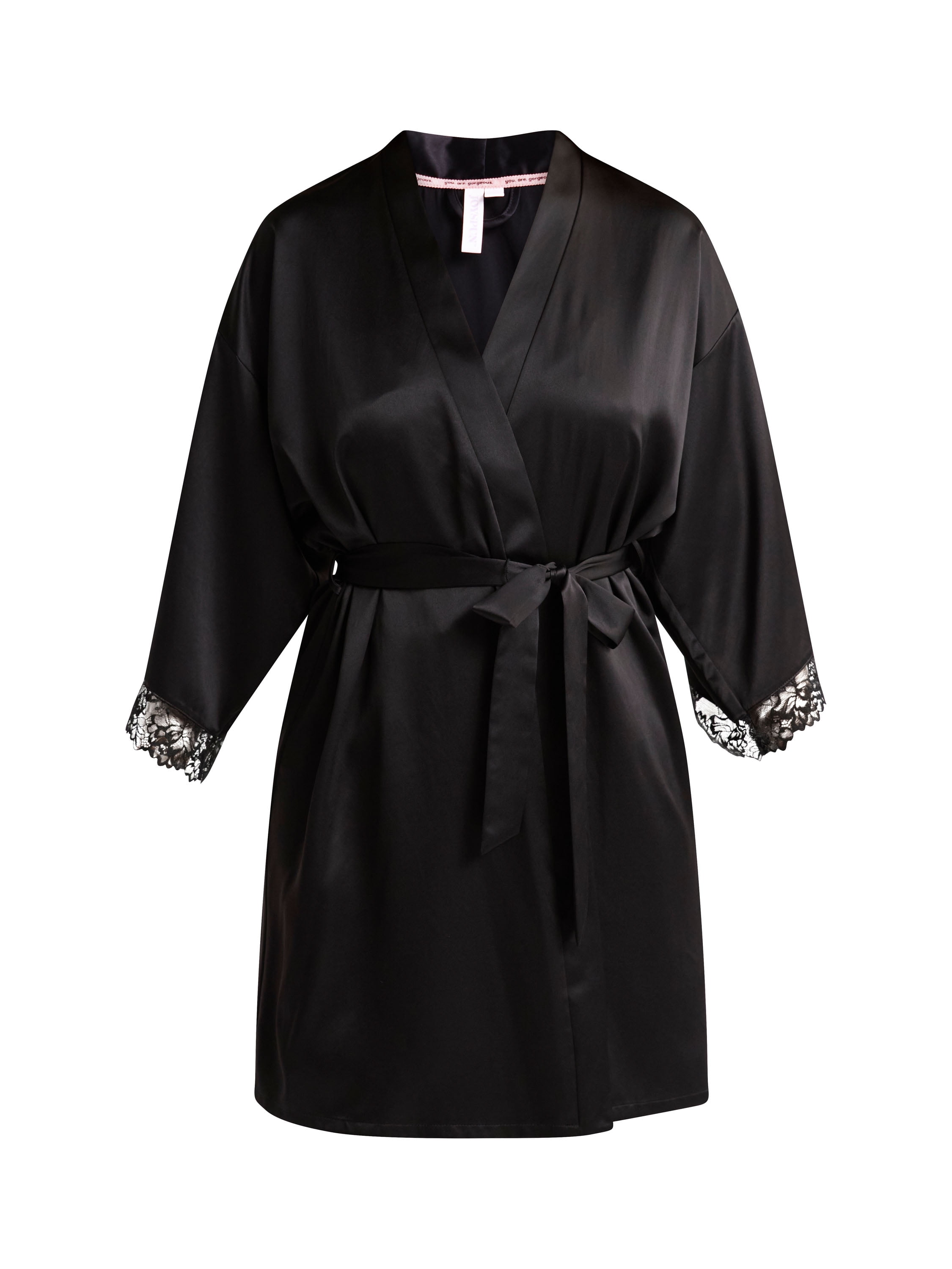 Joyspun Women’s Lace Trim Satin Robe, Sizes S to 3X