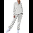 thumbnail image 2 of Conjuntos de Dos Piezas para Mujer: Jersey de Larga con Media Cremallera y Pantalón Deportivo Holgado con Bolsillos. Gris S, 2 of 8