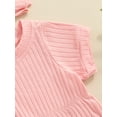 thumbnail image 4 of Mevireiy Baby Girls Romper Ribbed Knit Solid Color Short Sleeve Onesie Bodysuit Outfits,Pink,12-18 Months, 4 of 7