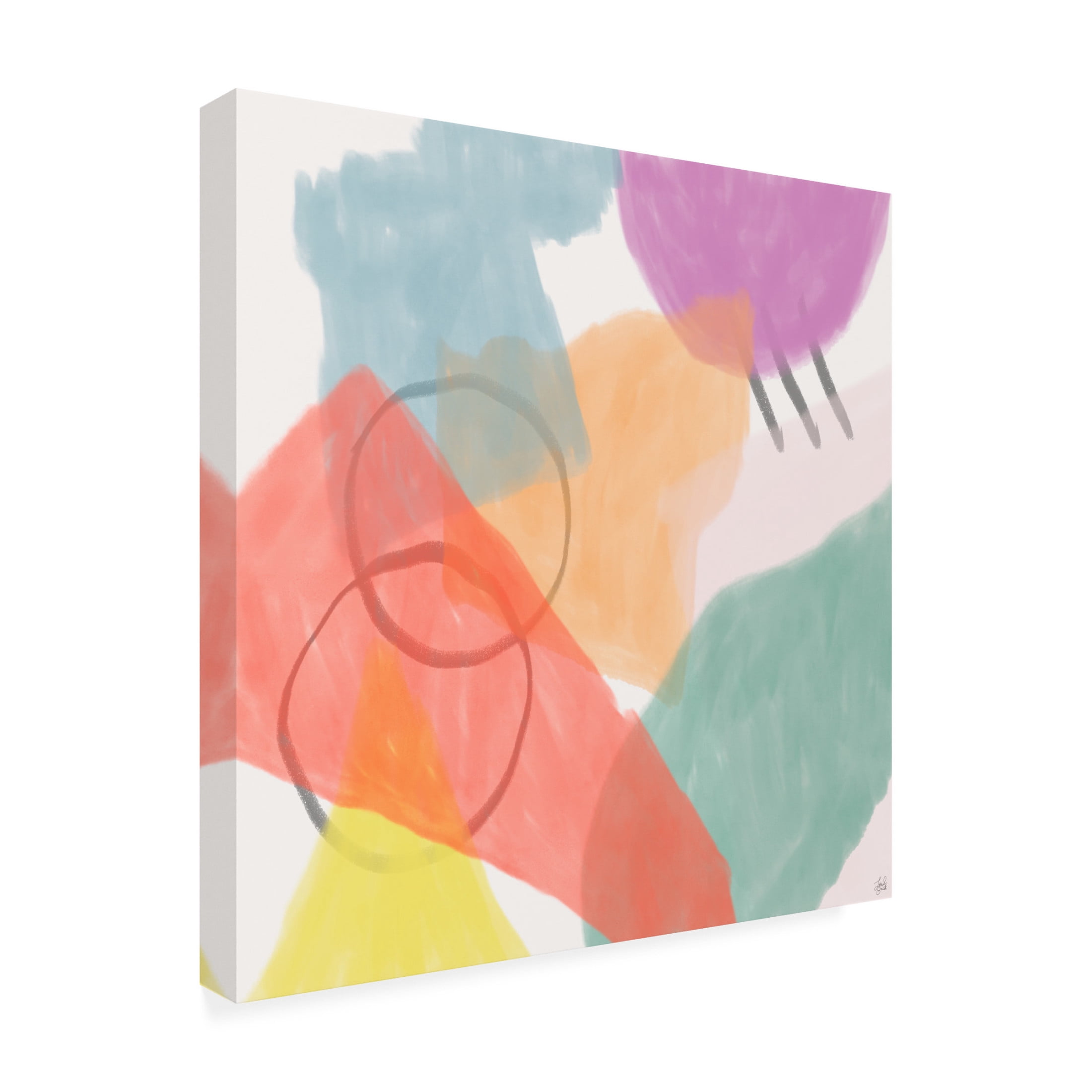 Canvas Wall Art - Line and Brush 'Watercolor Shapes 1' Wall Art for Living Room, Bedroom, or Office Décor by Trademark Fine Art - 35 x 35 Inches