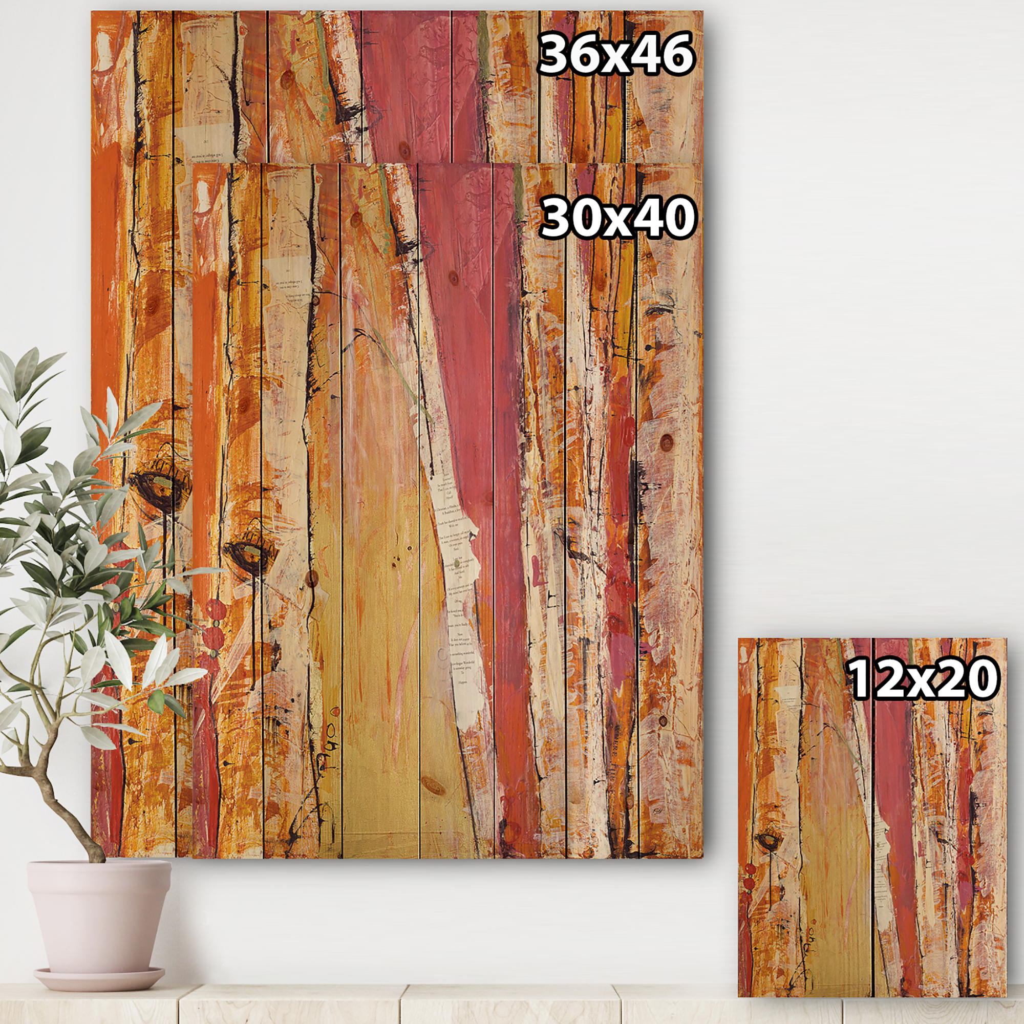 Designart 'Fractal Orange Glam Natural Wood' Traditional Print on Natural Pine Wood