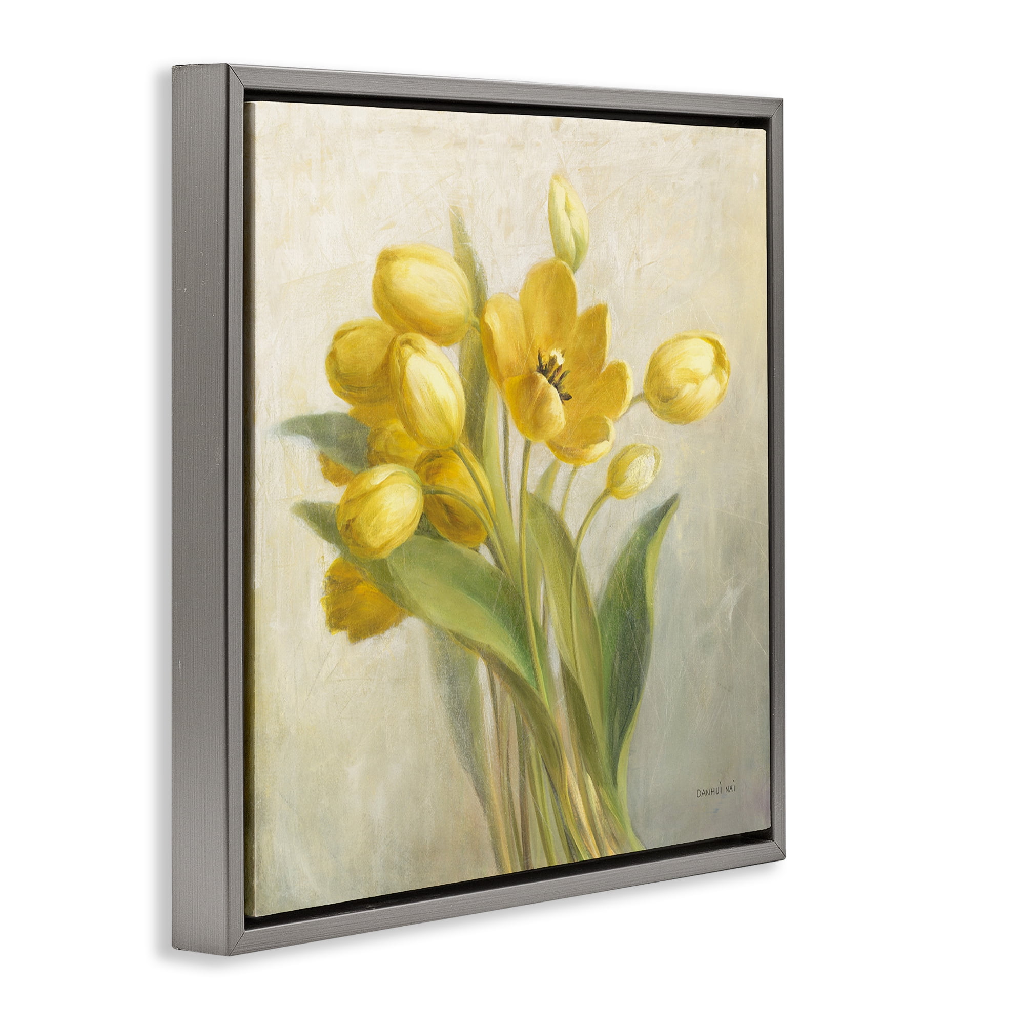 Stupell Industries French Yellow Tulips Botanical & Floral Painting Gray Floater Framed Art Print Wall Art, 18 x 18