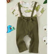 CARETOO Newborn Baby Boy Clothes 2Pcs Cotton Fabric Infant Bodysuit Casual Outfits Bib Overall Pants