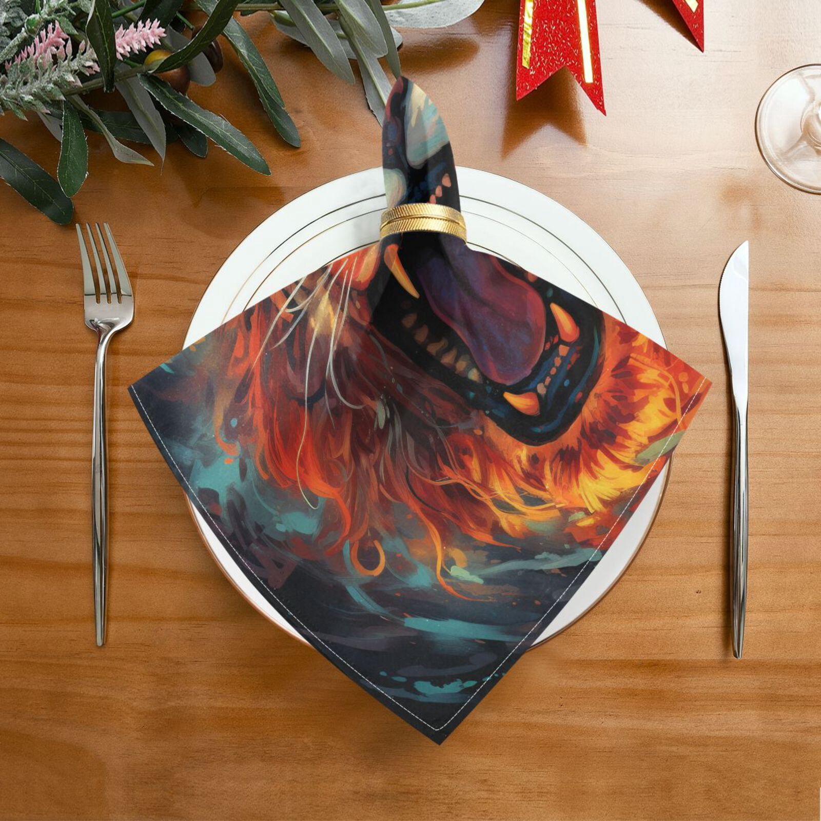 JSTEL Angry Lion Close Up Cloth Napkins Set of 6, 20x20 Inch Washable and Reusable Napkin for Decoupage Dinner Party Everyday Use