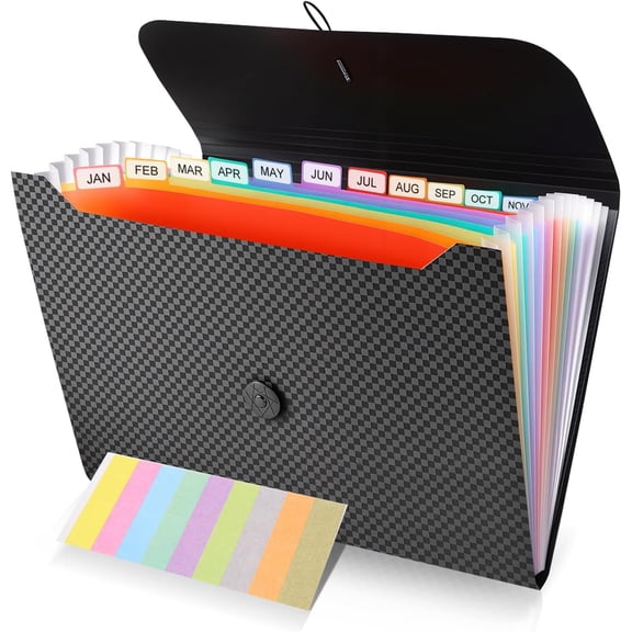 13 Pocket Expanding File Organizer, Accordion Document Folder with Color-Coded Labels, A4 Letter Size Portable Paper Receipt Bill Holder, for Office School Travel