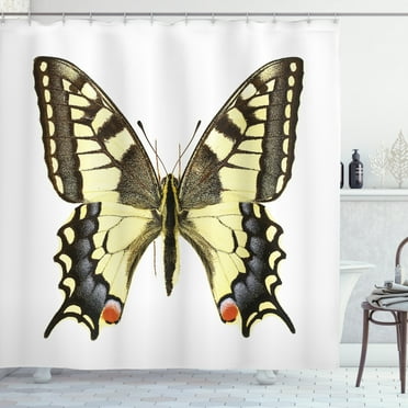 Ambesonne Swallowtail Shower Curtain, Old Papilio, 69"Wx84"L, Yellow Brown Black