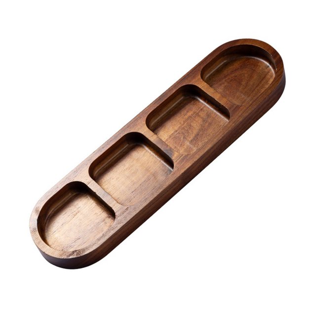 Bandeja de madera dividida para servir condimentos, platos de salsa con múltiples compartimentos para aperitivos, dulces de frutas, elegantes platos de madera para uso diario.