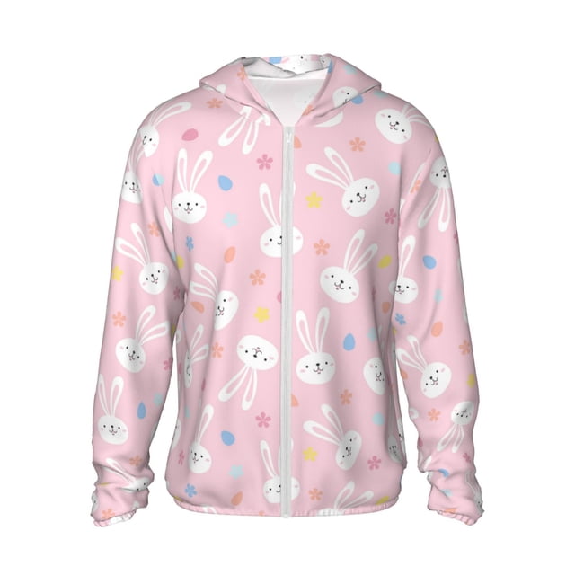 Saiise Easter Cute Rabbit Pattern Sun Protection Hoodie for Men and Women, Lightweight Quick-Dry Windproof with Hood and Zip-XX-Large