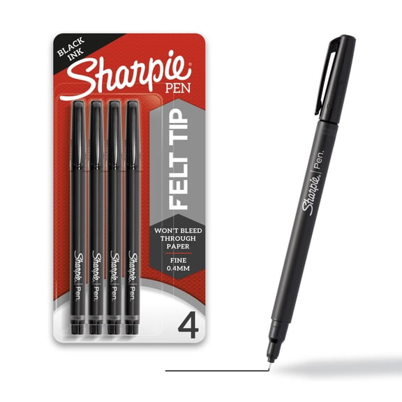 Sharpie Pens, Felt Tip Pens, Fine Point (0.4mm), Black, 4 Count