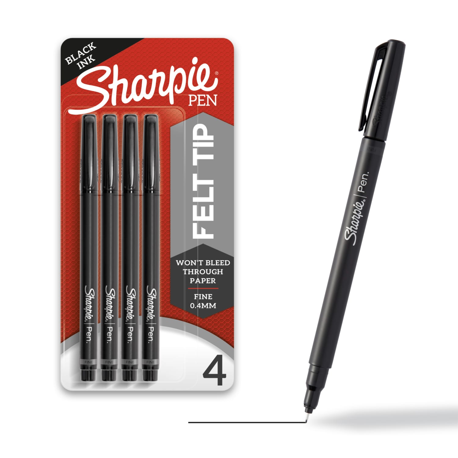 Sharpie Pens, Felt Tip Pens, Fine Point (0.4mm), Black, 4 Count