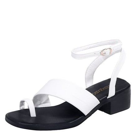 

VerPetridure Women s Sandals Summer Casual able Open-toe Mid-heel Rubber One-line Buckle Sandals