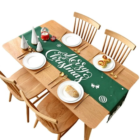 

QUSENLON Nordic Style Merry Christmas Rectangle Table Runner Letters Printed Red Green Tablecloth for Home Party Xmas Decoration