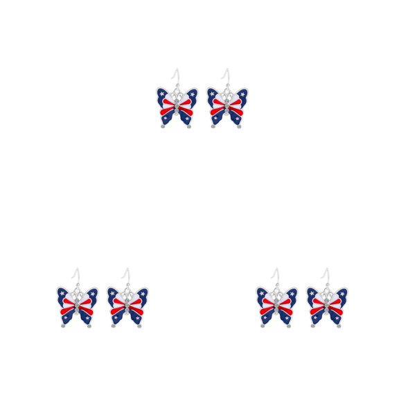 VMWMSSR 3PCS 4Th Of July Butterfly Earrings, Red White Blue Drop Earrings Lightweight 250Th Anniversary Patriotic Earrings For 4Th Of July & Independence Day(A-3PCS 1.20Inch)