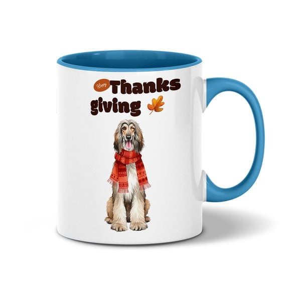 Happy Thanksgiving Afghan Hound with Turkey Pumpkins Autumn Vibes 11oz Accent Two-tone Mug Dog Lover Coffee Tea Cup - 12018