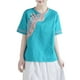 thumbnail image 1 of Tops de Algodón de Lino para las Mujeres Bordado Retro Suelto de Manga Corta de Gran Tamaño, Cuello Redondo, 1 of 3
