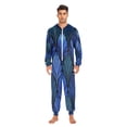 thumbnail image 2 of 1 Piece Adult Onesie Pajamas Cozy & Loose-Fit Sleepsuit Loungewear with Pockets Blue Batik Leaves Pattern X-Small, 2 of 7