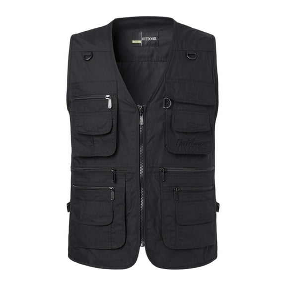 Busydd Plus Size Cargo Vest for Men Casual V Neck Sleeveless Men's Outerwear Vests Oversized Comfy Solid Color Zipper Mens Vest Outdoor Hiking Sport Coats with Pockets L