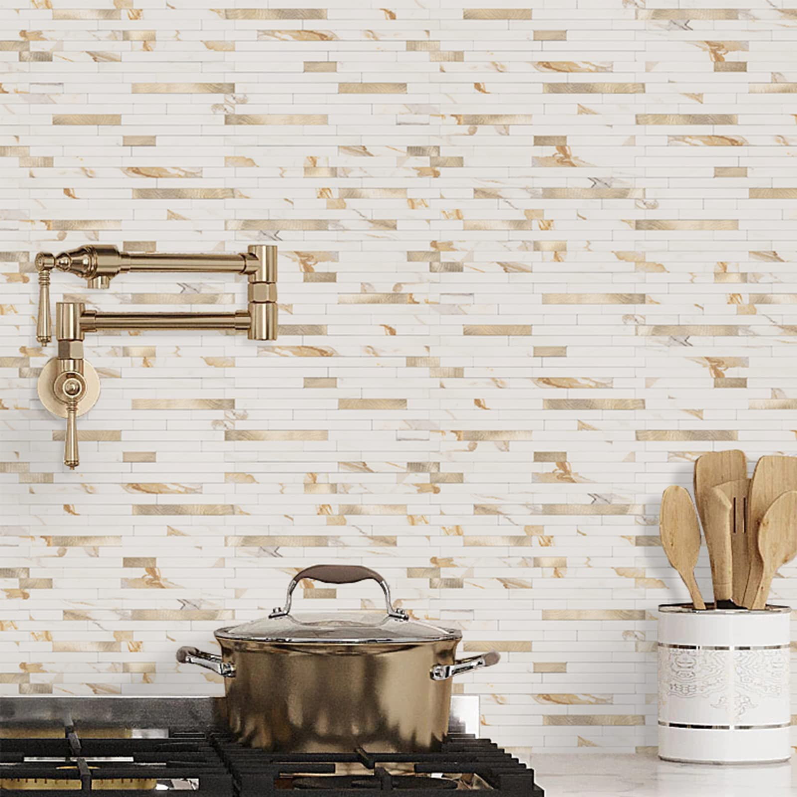 20 Sheets Peel And Stick Backsplash Tile  On For Kitchen Bathroom Calacatta Marble Look Pvc Mixed Self Adhesive Wall Tiles