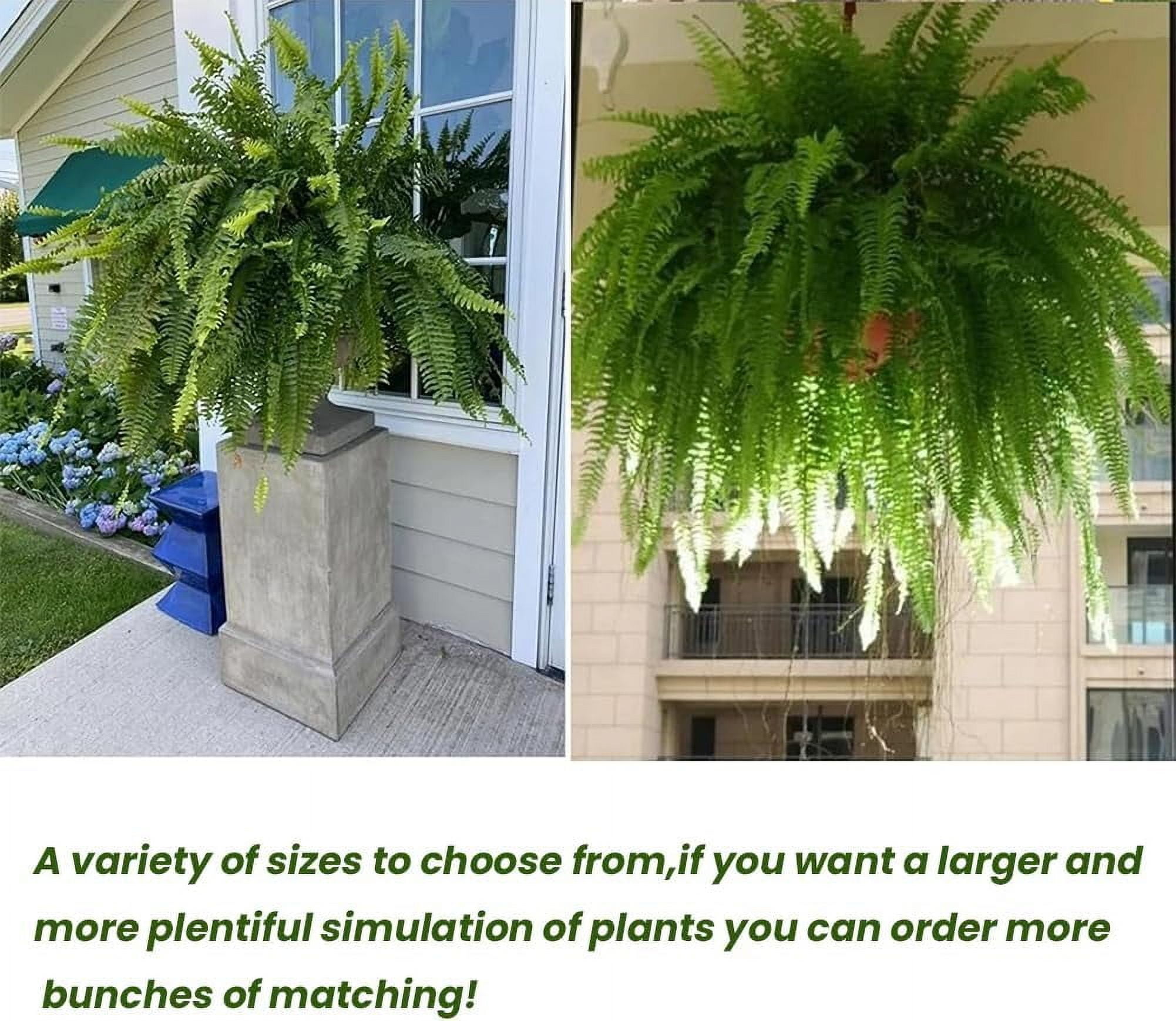 2026 New UV Resistant Lifelike Artificial Boston Fern, Faux Boston Ferns for Outdoor Planter Large, 38/60/88 Leaves Silk Ferns Hanging Baskets for Porch Window Home Decor (60Leaves,2)