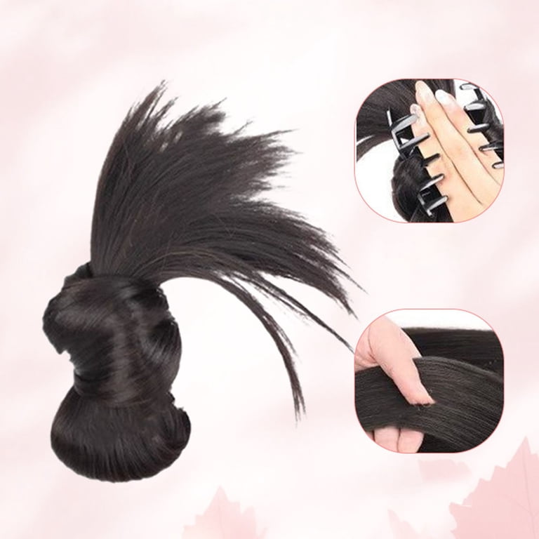 Barrettes Clip On Feathered Bun Wig Messy Bun Hair Piece 