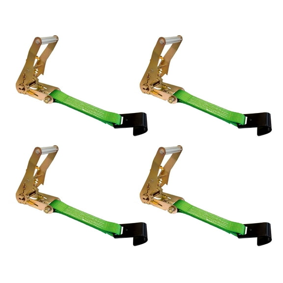 4 Pack USA Heavy Duty 2" Tie Down Ratchet Replacement Fixed Short End Strap w/Flat Hook, Green