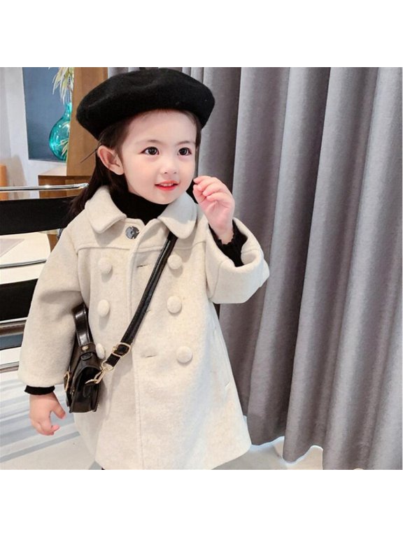 Girls Coat Double Breasted Temperament Woolen Coat Kids Clothes Quilted Padded Tops