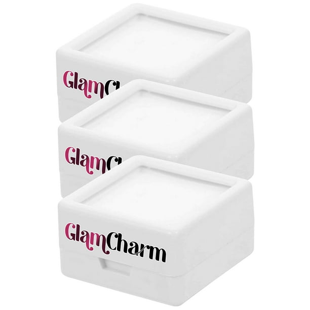 Caja Resistente para Joyería GlamWhite3 3Pzas Blanco 3x3x1.7cm Plástico Interior Terciopelo Joyero con Logo.