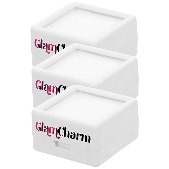 Caja Resistente para Joyería GlamWhite3 3Pzas Blanco 3x3x1.7cm Plástico Interior Terciopelo Joyero con Logo.