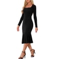 thumbnail image 4 of Vestidos Bodycon INSPIRE CHIC para mujer, vestido de fiesta y club de cuello cuadrado de manga larga, color negro, 4 of 6
