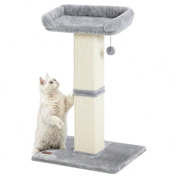 32 Cat Scratching Post For Indoor Cats Sisal Cat Scratcher With Plush Perch Large Scratch Post With Bed Removable Cover Sisal Fabric Light Grey