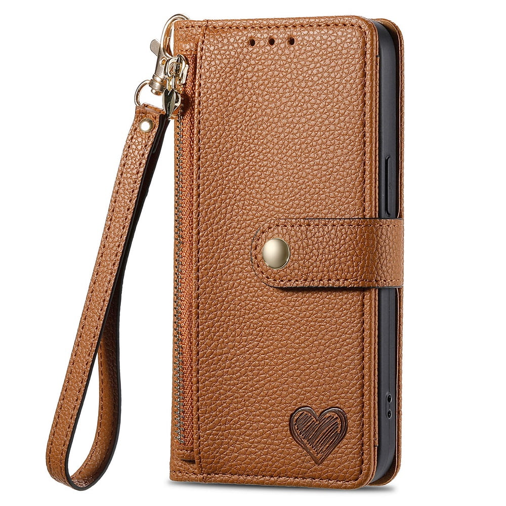 For iPhone 16 Pro Leather Phone Case Wallet Zipper Pocket Pouch Folio Flip Cover Kickstand, Multi Anti-theft Card Holder Cash Slot, Double Magnetic Buckle, Wrist Lanyard,Brown,For iPhone 16 Pro