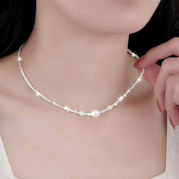 Rice Pearl Choker Necklace, Adjustable 16-20 Inch Bridal Collar, White Bead & Star Pendant Necklace for Women, Vintage Inspired Wedding Party Jewelry, Elegant Gift for Her