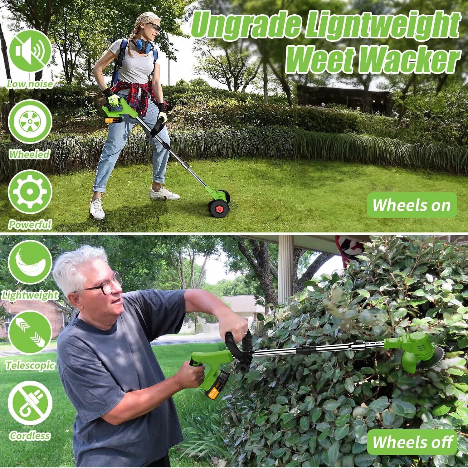 LEXKUYI Electric Weed Wacker, 48V Cordless  Weed Eater Battery Powered, with 2 * 4.0 Batteries & Charger, Lightweight Brush Cutter/Grass Trimmer, 3 Types Blade, for Lawn Yard Garden