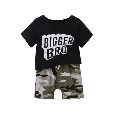 

TheFound Toddler Baby Boys Summer Outfits Short Sleeve Letter Printed T-Shirt + Camouflage Shorts Sets