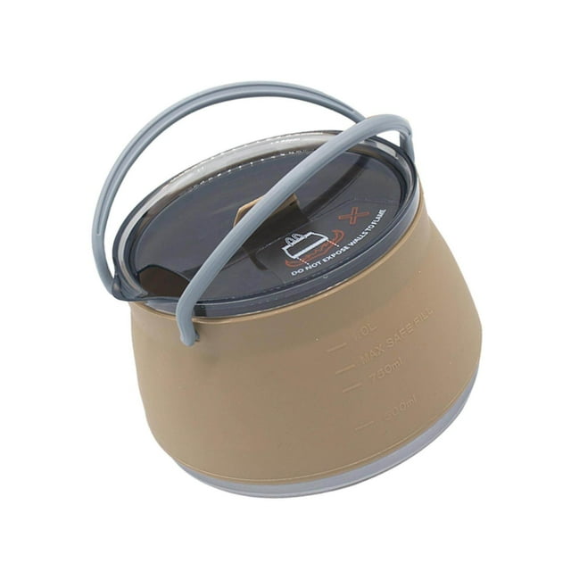 Collapsible Camping Silicone Cook Pot Travel Saucepan Cook Foldable Kettle Tea Pot Khaki