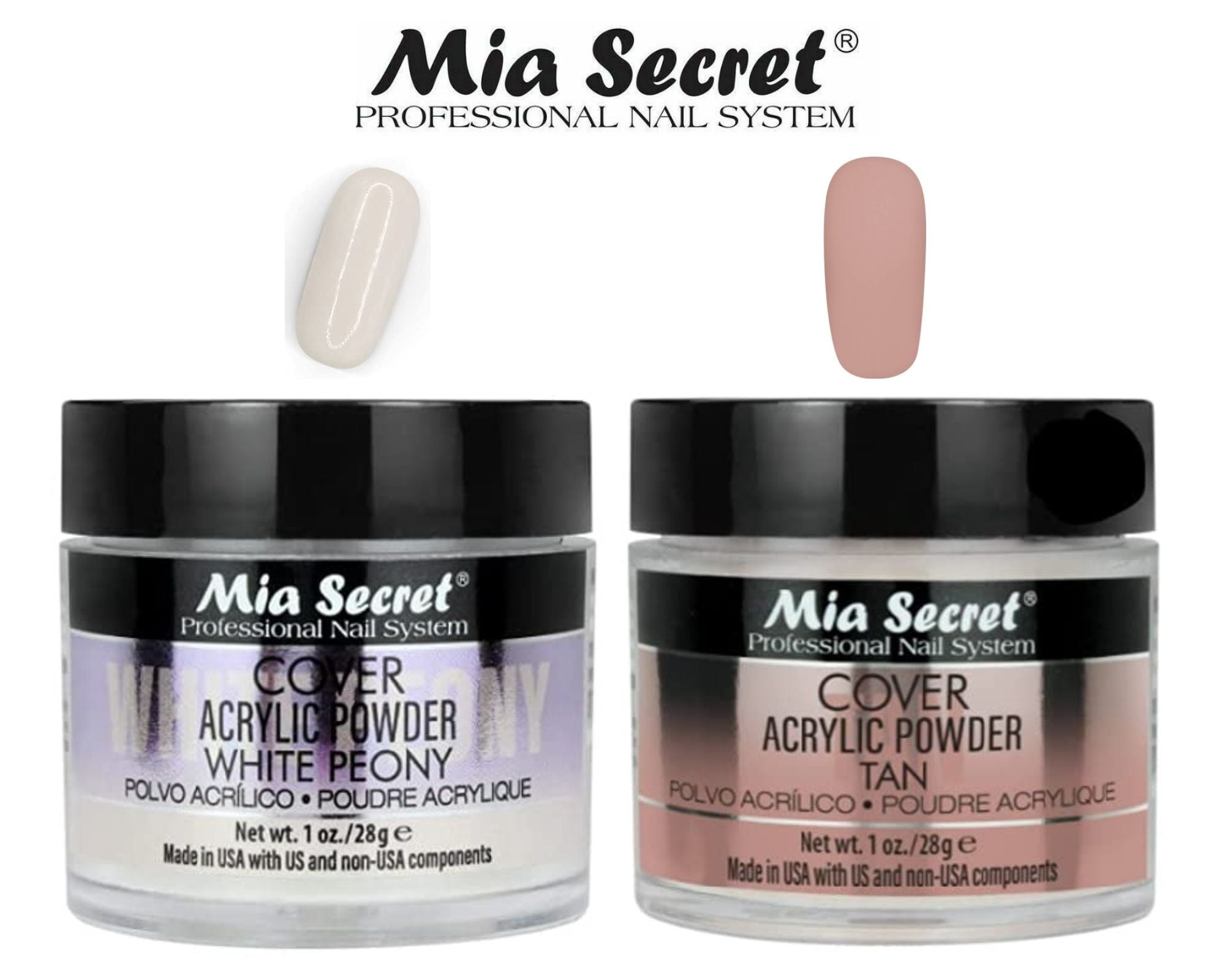 Mia Secret - Liquid Monomer 2oz + (Cover Acrylic Powder White Peony + Cover Acrylic Powder Tan) 1oz. - Combo
