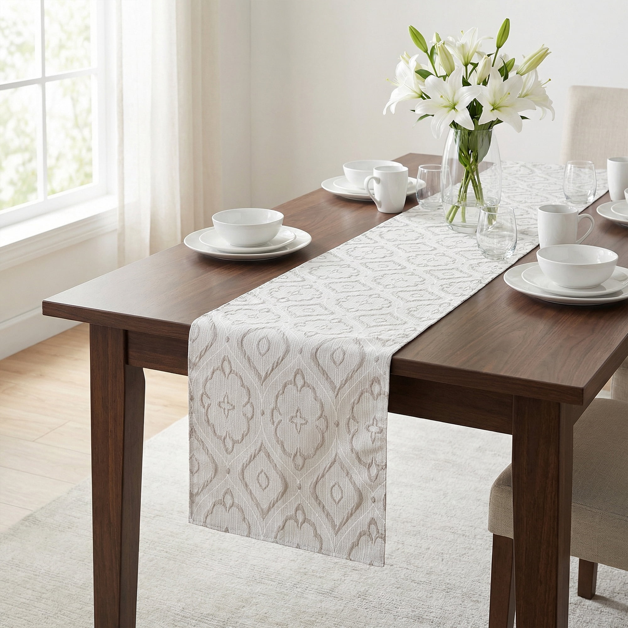 Unique Bargains Long Washable Polyester Runner Table Runner for Table Gray 13.8"x70.9"