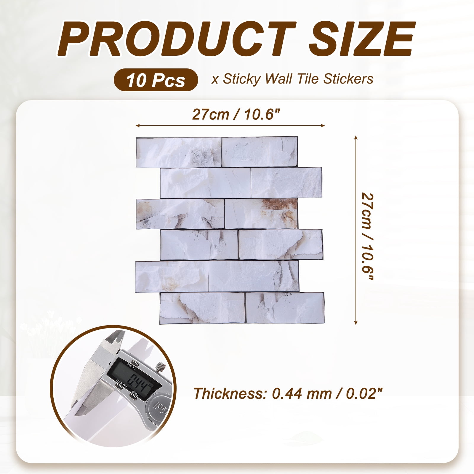 Uxcell 10Pcs Peel and Stick Backsplash Tiles 10.6" x 10.6" 3D Thickened Stone Texture Self-Adhesive Tile Stickers Wallpaper Wall for Kitchen Bathroom Bedroom, Beige Yellow